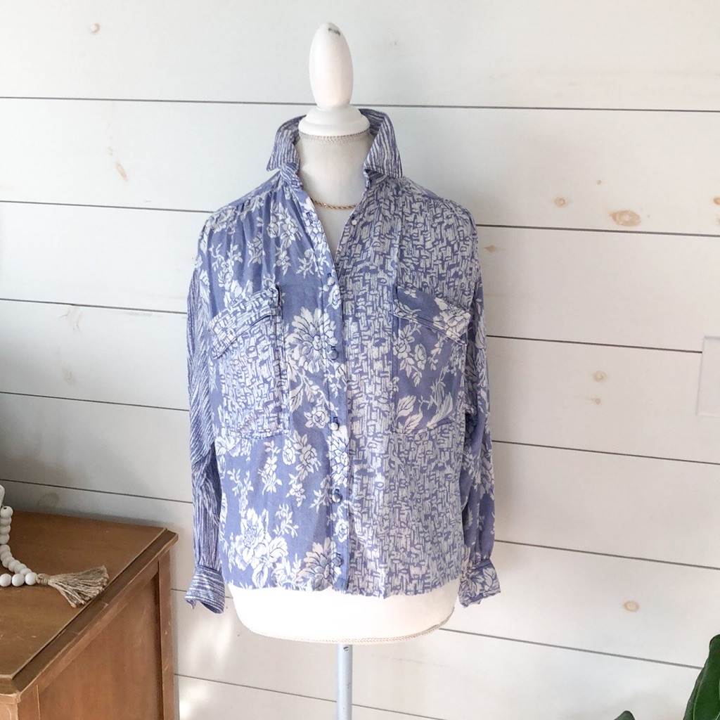 Vintage Saint Tropez West By Carole Little Floral Drape Cropped Button Blouse Xs